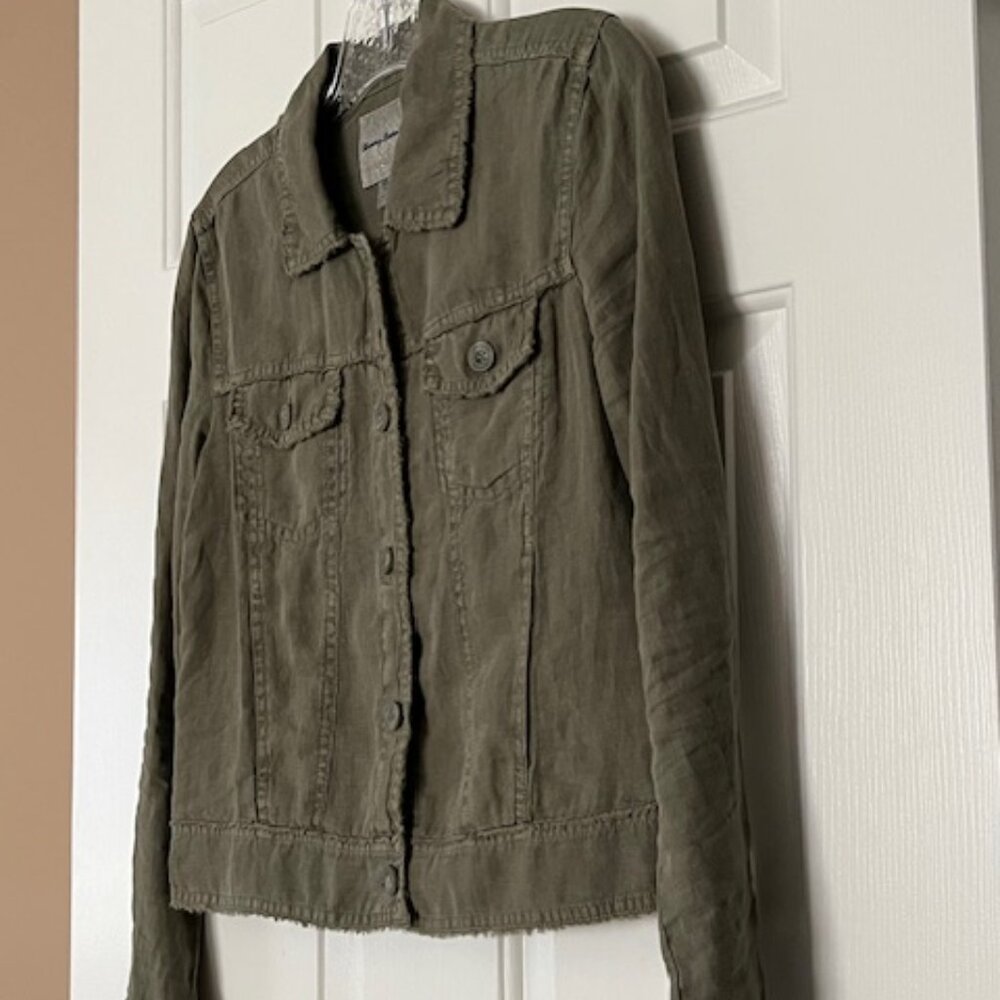 Tommy Bahama Two Palms Raw-Edge linen jacket, Dark Fern, size XS.